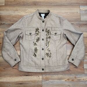 Chico's Denim Jacket Women's M (1) Gold Metallic Shimmer Embroidered